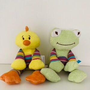 NWT baby spring chicken and frog knit plush toys